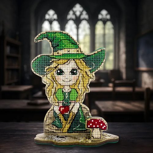 Little Witch In Green - Halloween Cross Stitch Kit