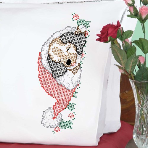 Santa Puppy Perle Edge Pillowcase - Christmas Embroidery Kit