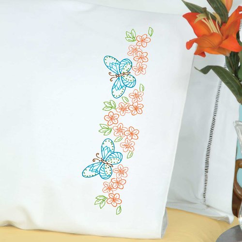 Butterflies & Flowers Perle Edge Pillowcase - Embroidery Kit