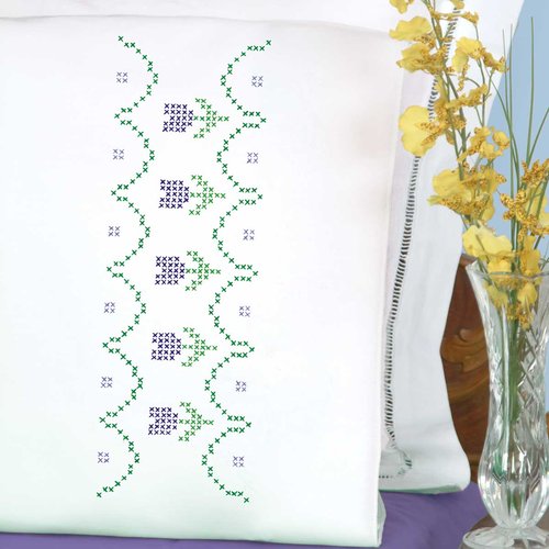 Cross-Stitch Tulips - Perle Edge Pillowcase - Embroidery Kit