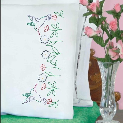 Hummingbirds Perle Edge Pillowcases - Embroidery Kit