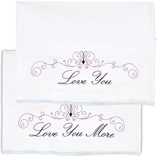 Jack Dempsey Kit Fede Ricamate Con Pizzo – Love You To The Moon, Cotone/Poliestere, 2 Pezzi
