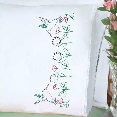 Hummingbirds - Lace Edge Pillowcases - Embroidery Kit