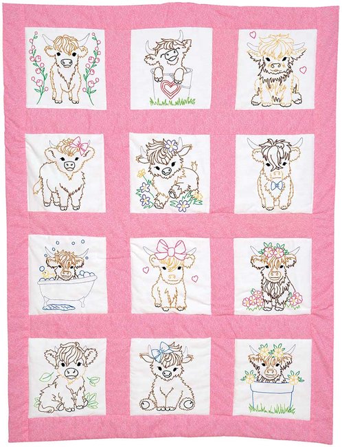 Baby Highland Cows - Nursery Quilt Blocks - Embroidery Kit