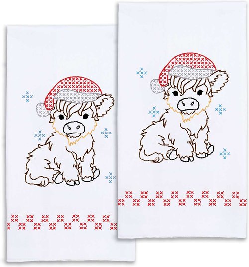 Christmas Highland Cow - Hand Towel - Embroidery Kit
