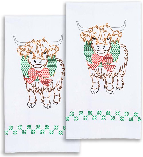 Highland Cow Christmas Hand Towels - Embroidery Kit