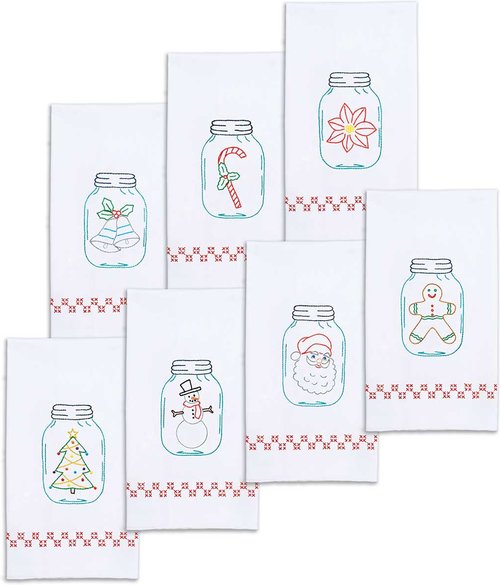 Christmas Mason Jars Decorative Hand Towels - Embroidery Kit