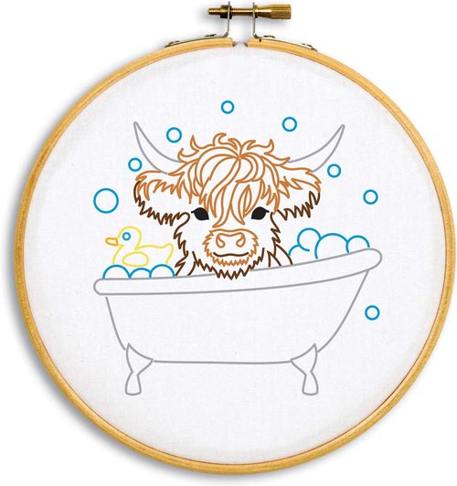 Highland Cow in Tub - Hoop Embroidery Kit