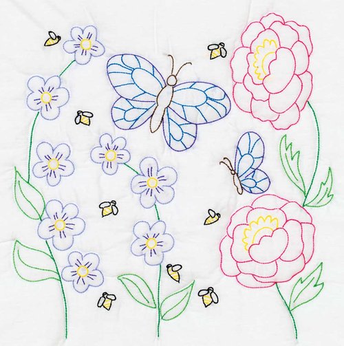 Flowers & Butterflies 18" Quilt Blocks - Embroidery Kit