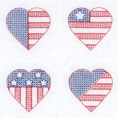 USA Hearts - 18" Quilt Blocks - Patriotic Embroidery Kit