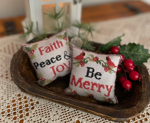 Merry & Faith Pillows -  Christmas Cross Stitch Pattern