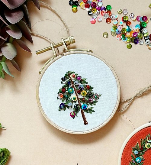Holiday Tree Ornament - Christmas Bead Embroidery Kit