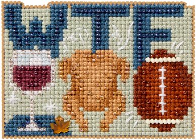 Wine, Turkey, Football Thanksgiving Beaded Cross Stitch Kit