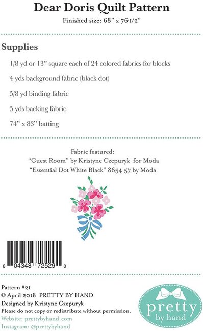 Pretty by Hand Dear Doris - Quilt Pattern - 123Stitch