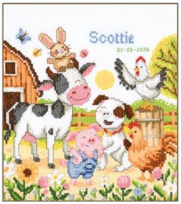 Farm Animals Birth Announcement - Cross Stitch Kit