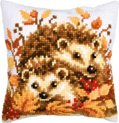 Hedgehogs in Autumn Cushion - Cross Stitch Kit
