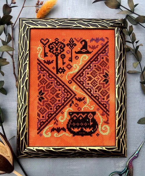 The Cauldron and the Key - Halloween Cross Stitch Pattern