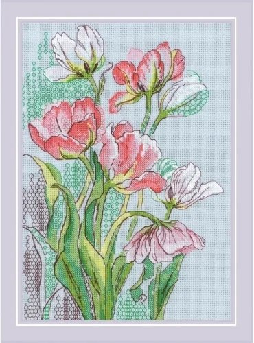 Graceful Tulips Blackwork - Cross Stitch Kit
