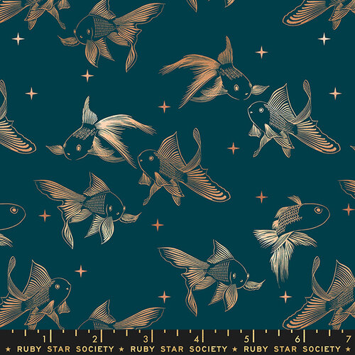 Curio Metallic Galaxy - Goldfish Novelty Koi - Quilt Fabric