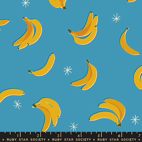Sparkle Shopper Bananas Vintage Blue - Quilt Fabric