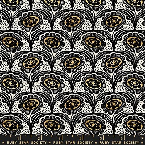 Ink Shop Flower Metallic Gold - Quilt Fabric