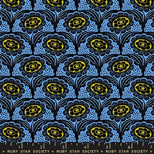 Ink Shop Flower Lindley Blue - Quilt Fabric