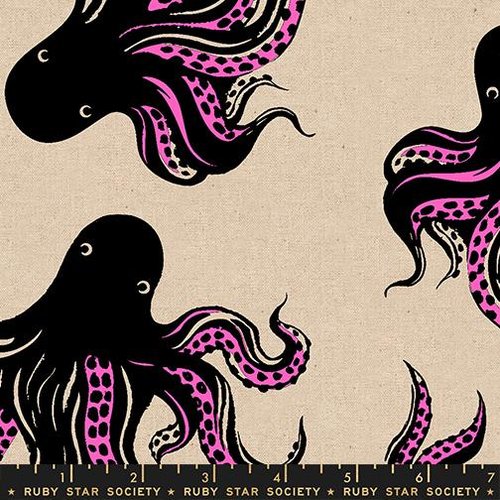 Ink Shop Octopus Canvas Neon Pink - Quilt Fabric