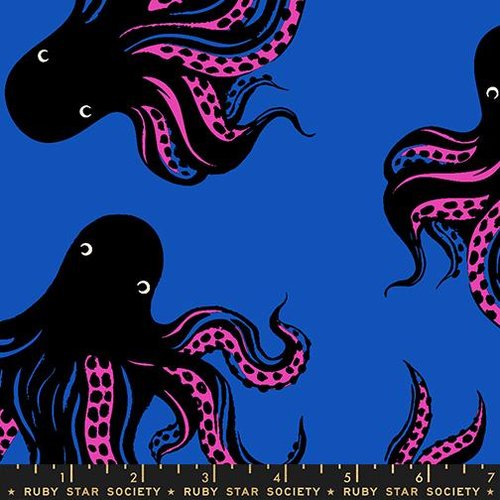 Ink Shop Octopus Canvas Blue Ribbon - Quilt Fabric