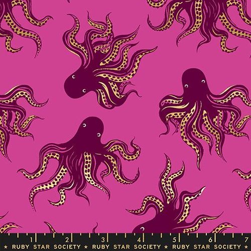 Ink Shop Octopus Metallic Berry - Quilt Fabric