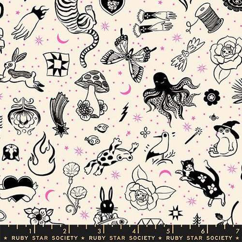 Ink Shop Tattoo Natural - Quilt Fabric