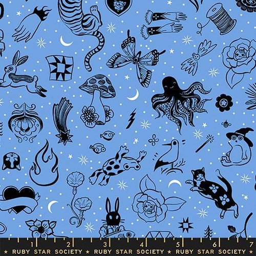 Ink Shop Tattoo Lindley Blue - Quilt Fabric