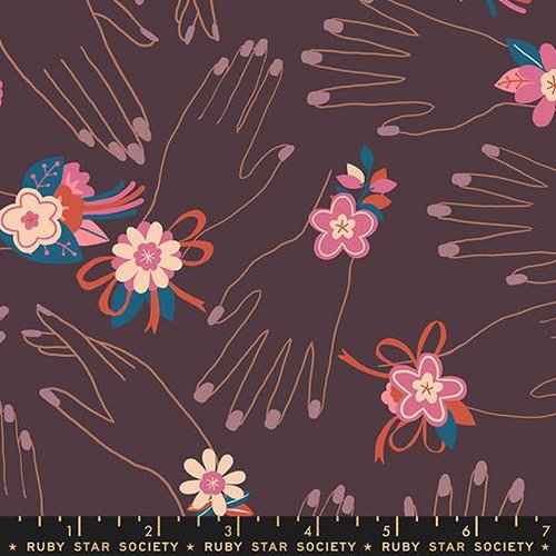 Corsage Hands Eggplant - Quilt Fabric