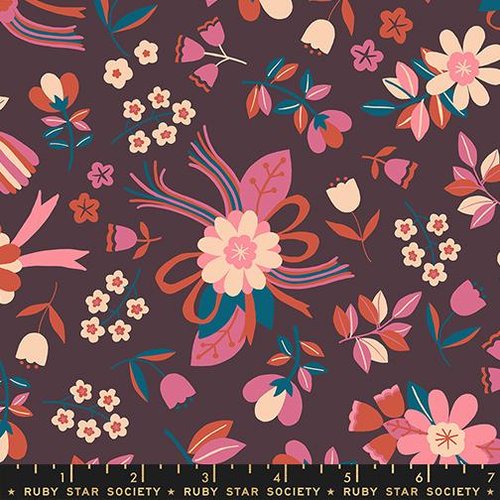 Corsage Flower Eggplant - Quilt Fabric