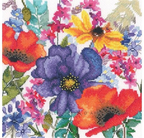 Kit Broderie Point De Croix RIOLIS 'Bouquet De Lilas' - 20x20 Cm - Toile Et Laine Fournies