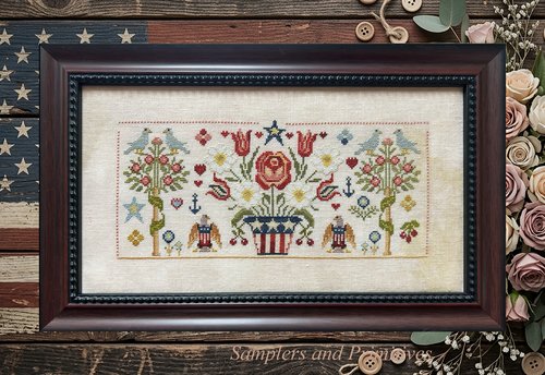 Stars and Petals - Patriotic Cross Stitch Pattern