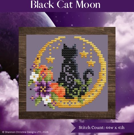 Black Cat Moon - Halloween Cross Stitch Pattern