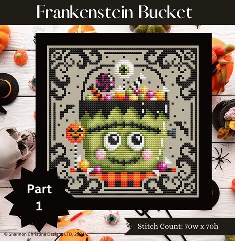 Frankenstein Bucket - Halloween Cross Stitch Pattern