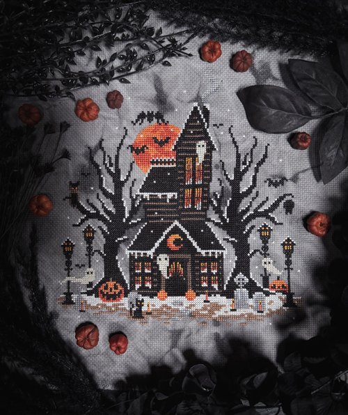 Frosted Pumpkin Cottage - Halloween Cross Stitch Pattern