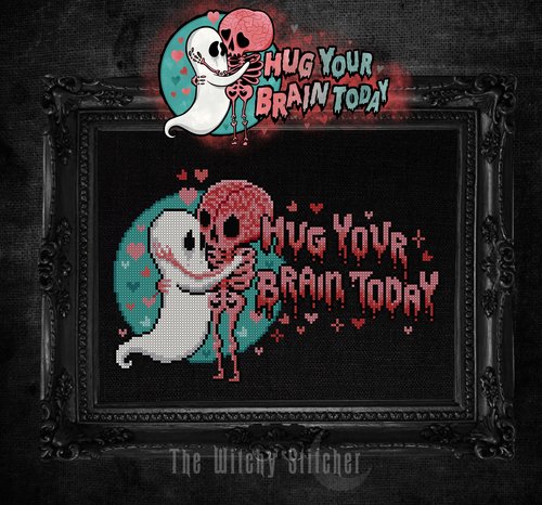 Hug Your Brain Today - Halloween PDF Cross Stitch Pattern