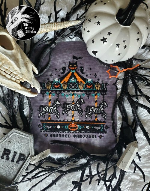 Vintage Haunted Carousel - Halloween Cross Stitch Pattern