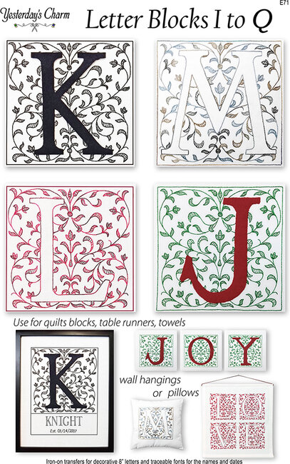 Yesterdays Charm Letter Blocks I to Q - Quilt Pattern - 123Stitch