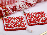 Square Earrings - Red Ornament - Embroidery Kit