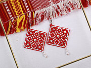 Square Earrings - Red Ornament - Embroidery Kit