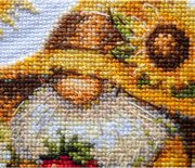 Sunshine Gnome - Cross Stitch Kit, different perspective #1. Select this picture to zoom in