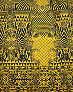 Black and Gold Polyester Abstract Print Oblong Scarf