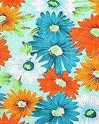 Orange Blue Italian Chiffon Flower Printed Infinity Scarf