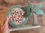 Palm Tree Pop Up Round - Unfinished Embroidery Display, different perspective #2. Select this picture to zoom in