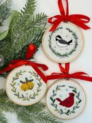 Winter Birds and Bells - Christmas Embroidery Kit, different perspective #1. Select this picture to zoom in