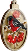 Bullfinch on Viburnum - Christmas Ornament Wooden Bead Kit, different perspective #1. Select this picture to zoom in