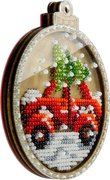 Car With Tree - Christmas Ornament Wooden Bead Kit, different perspective #1. Select this picture to zoom in